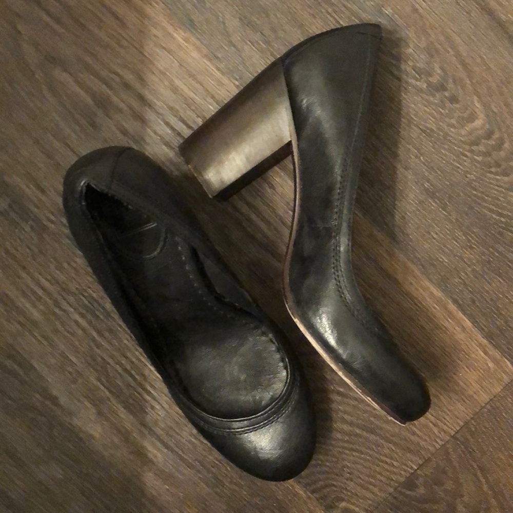 Frye Carson Black Leather Block Heels Womens S 9